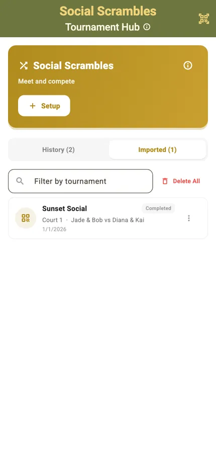 The hub tab holding scorecards imported from other devices