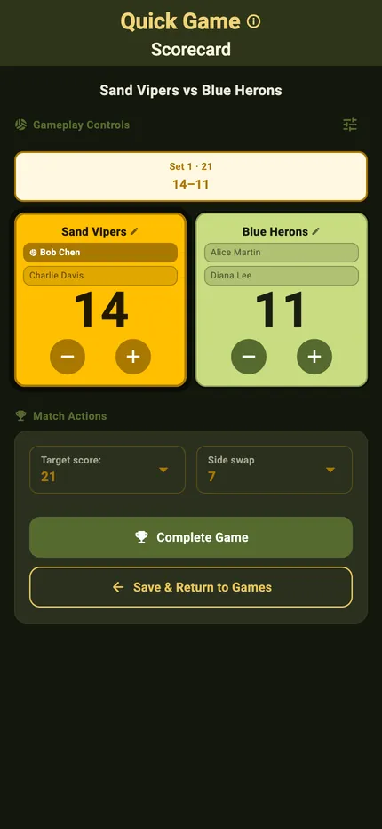 A scorecard in dark mode