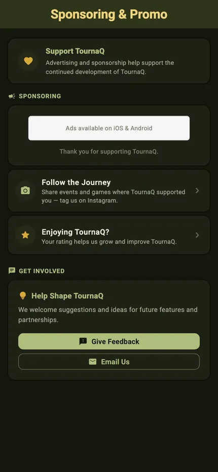 The Sponsoring and Promo screen in dark mode