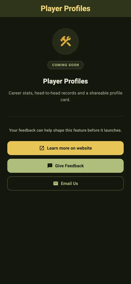 A Coming Soon screen in dark mode