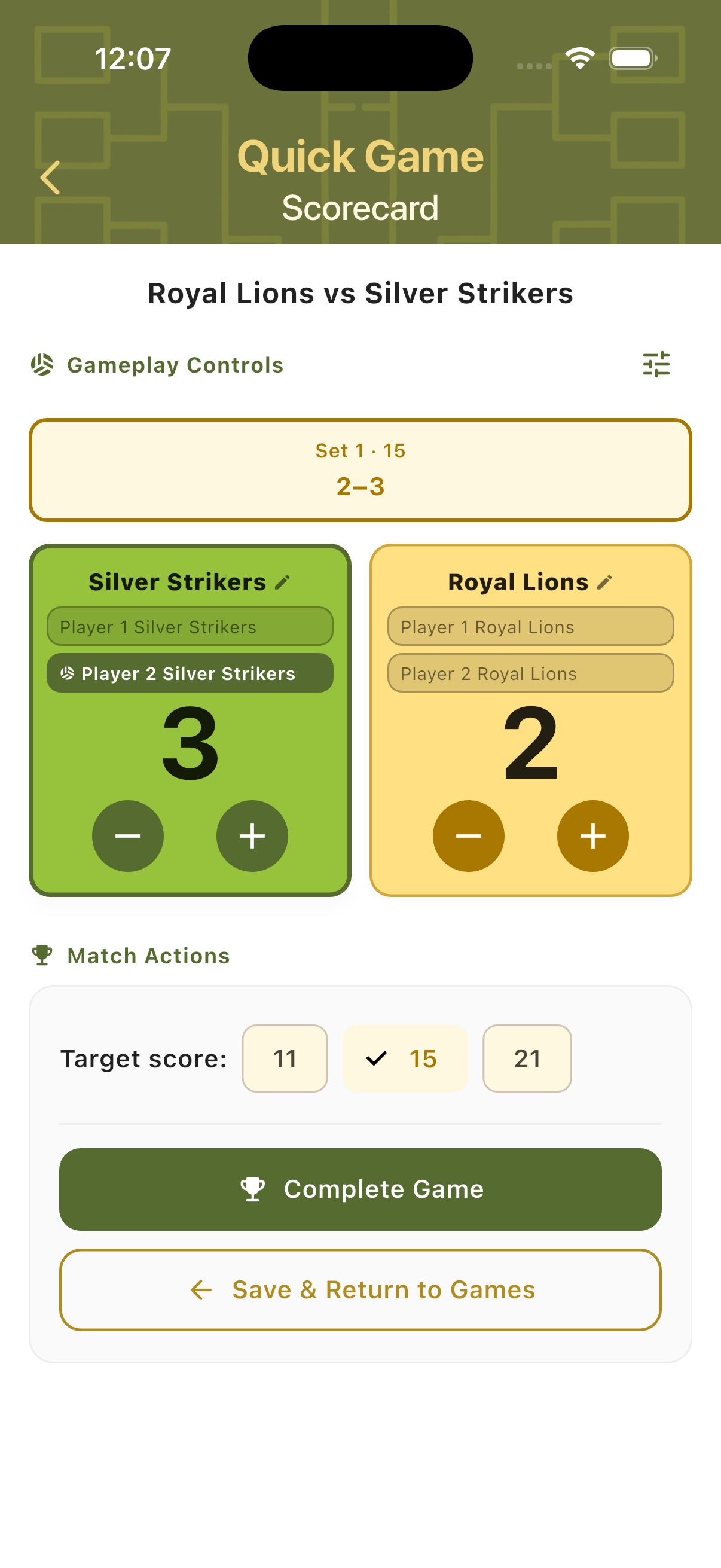 Scorecard after side change with teams swapped