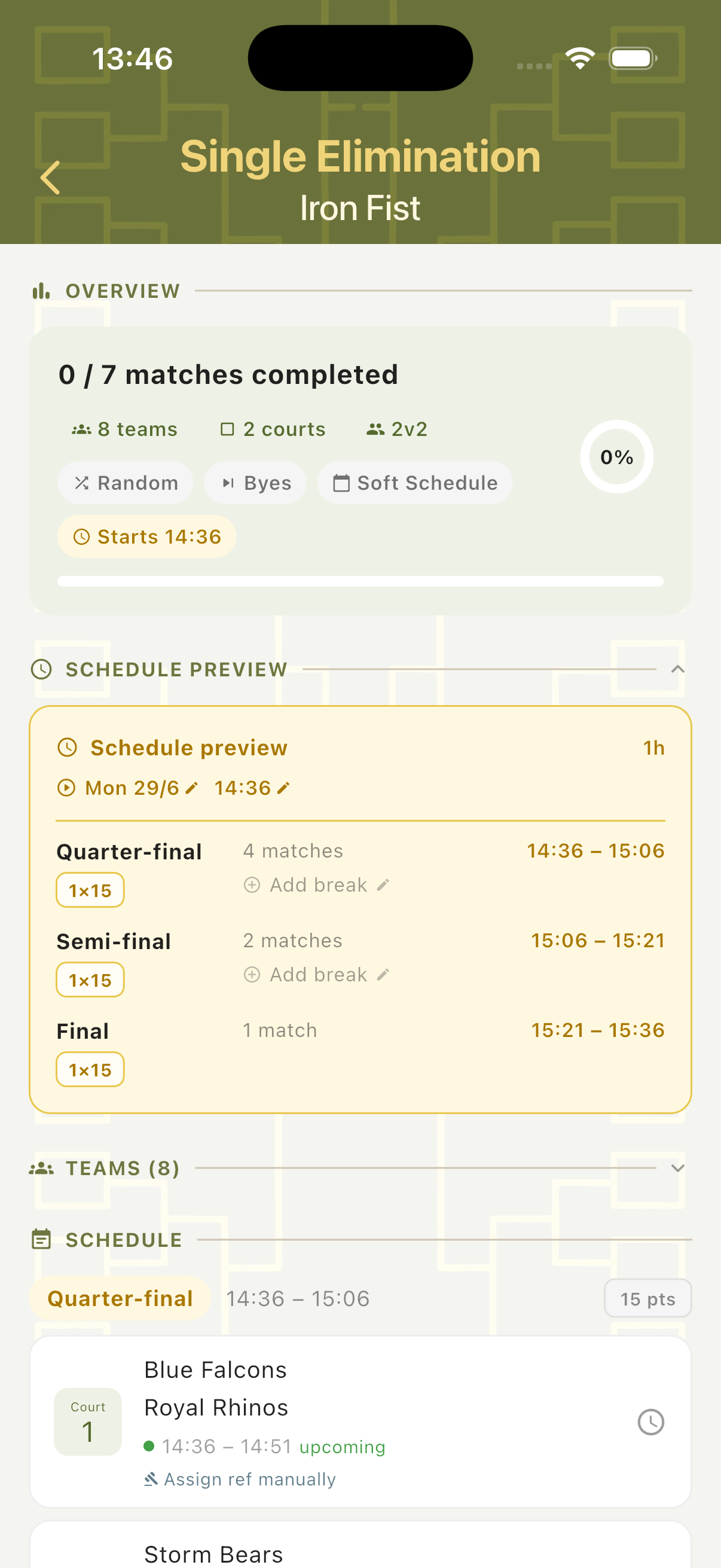 Knockout bracket schedule preview